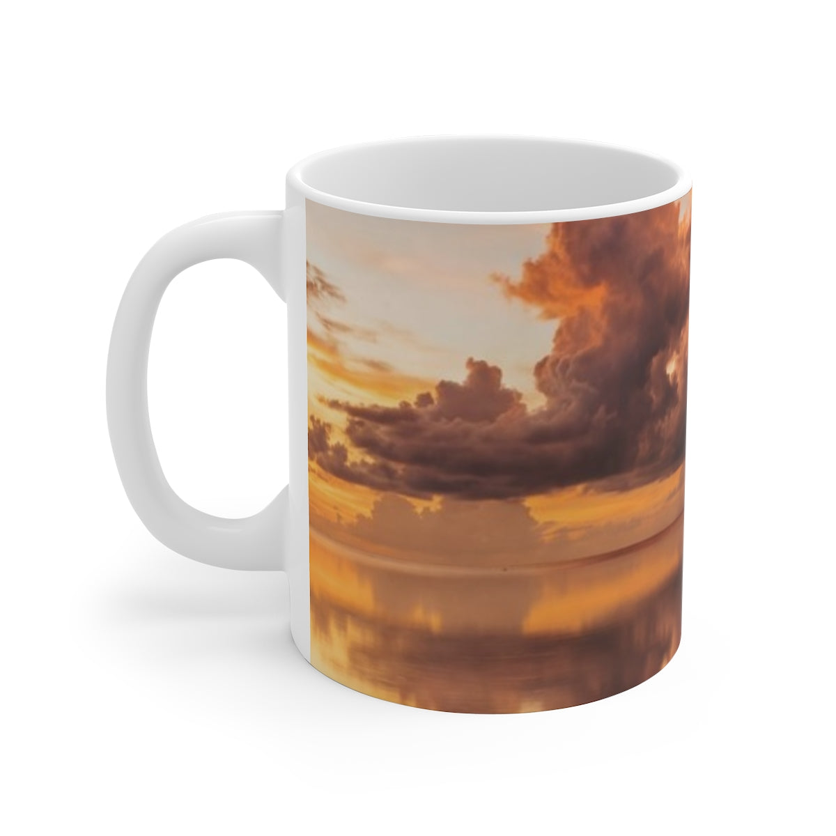 11oz White Mug - Moody Sunset Silent Lake | Echovira Gallery