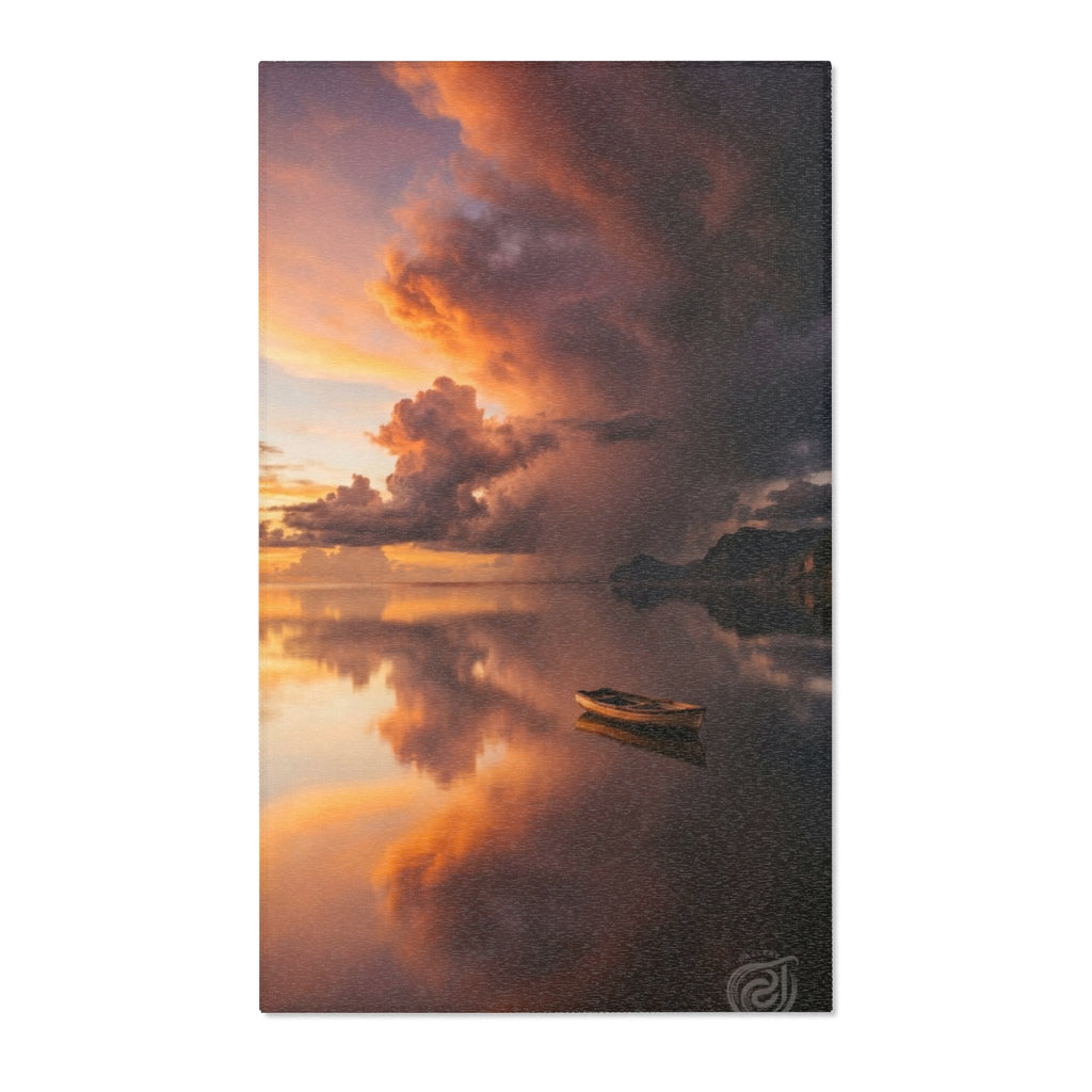 Area Rug - Golden Sunset Lake Horizon | Echovira Gallery