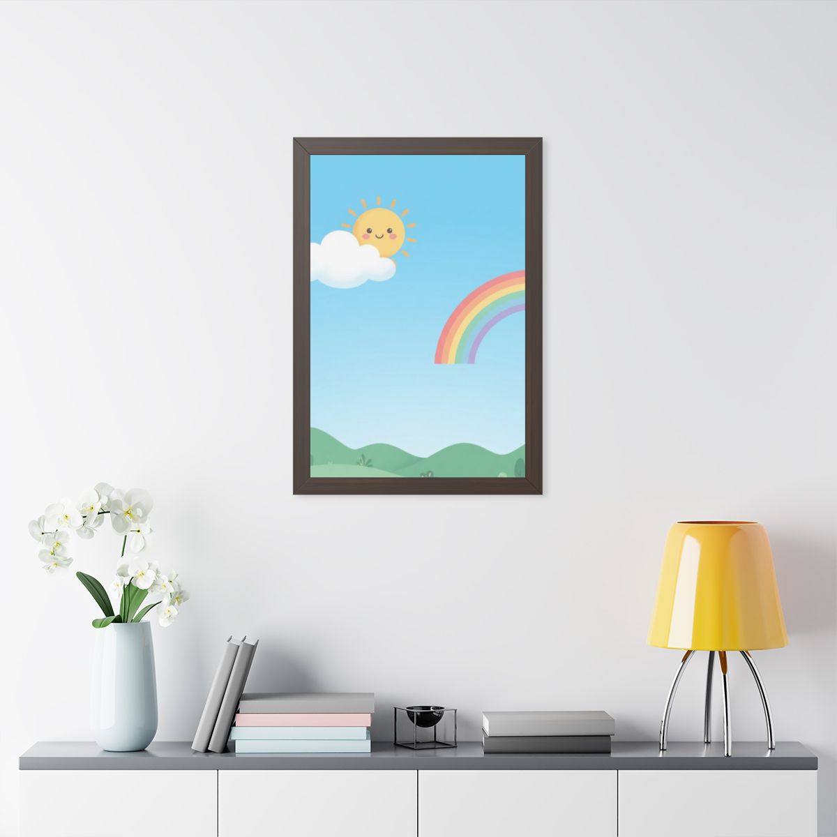 Framed Vertical Poster - Sunlit Meadow View — Walnut (11×14...