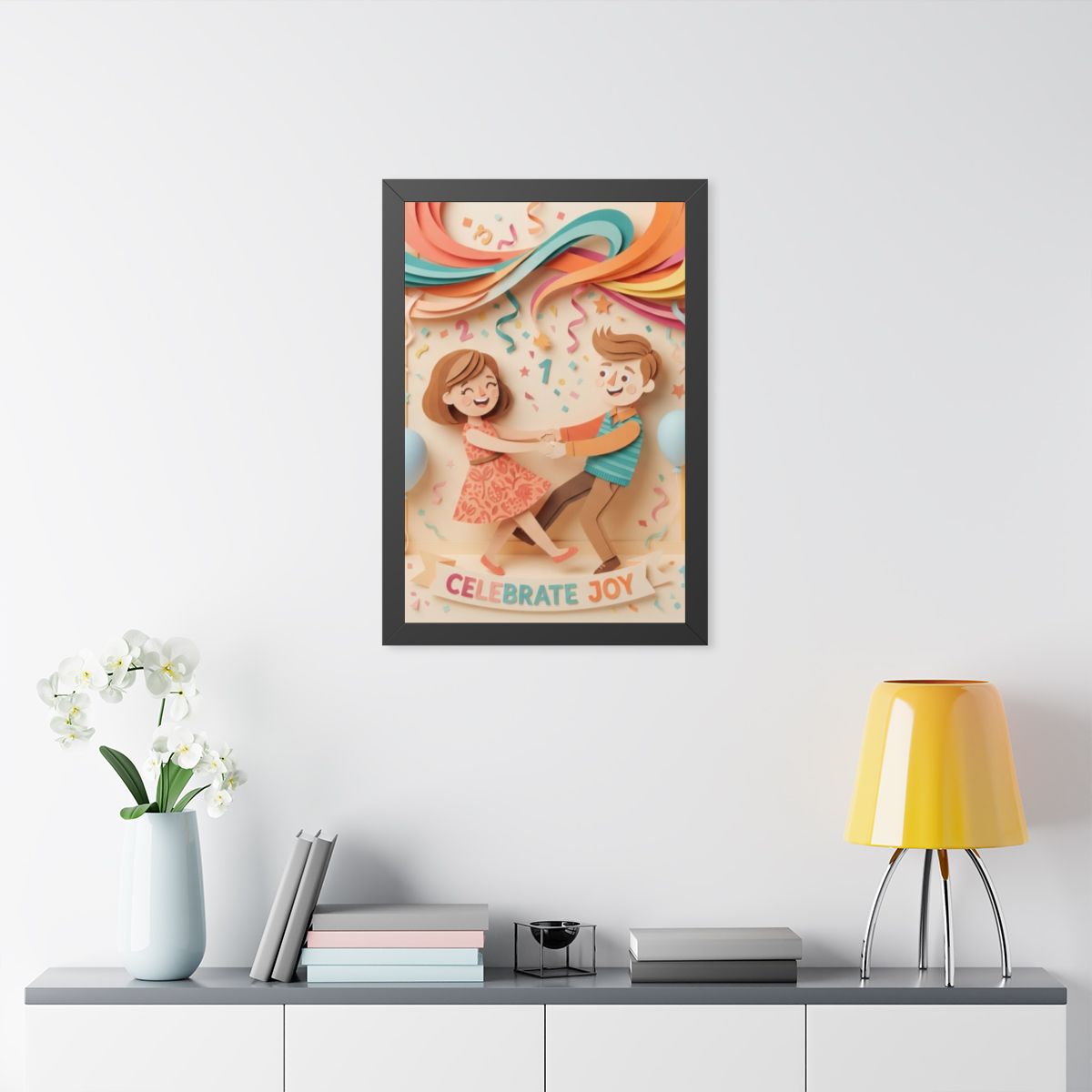 Framed Vertical Poster - Celebrate Joy Papercut Art... |...