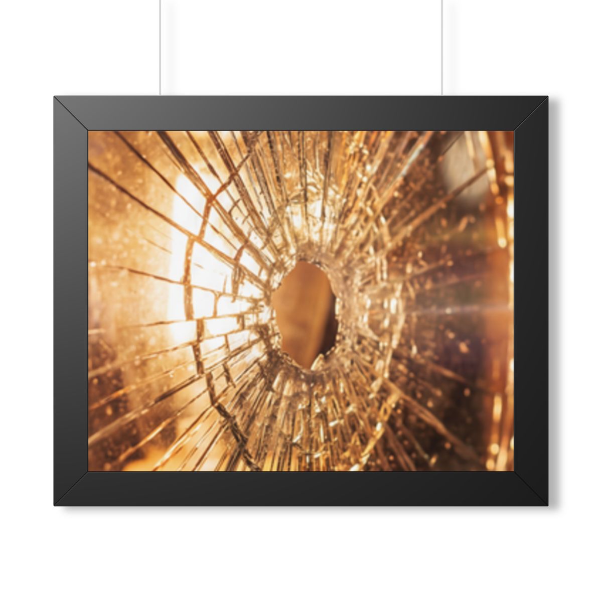 Framed Horizontal Poster - Shattered Amber Glass Art — Black...