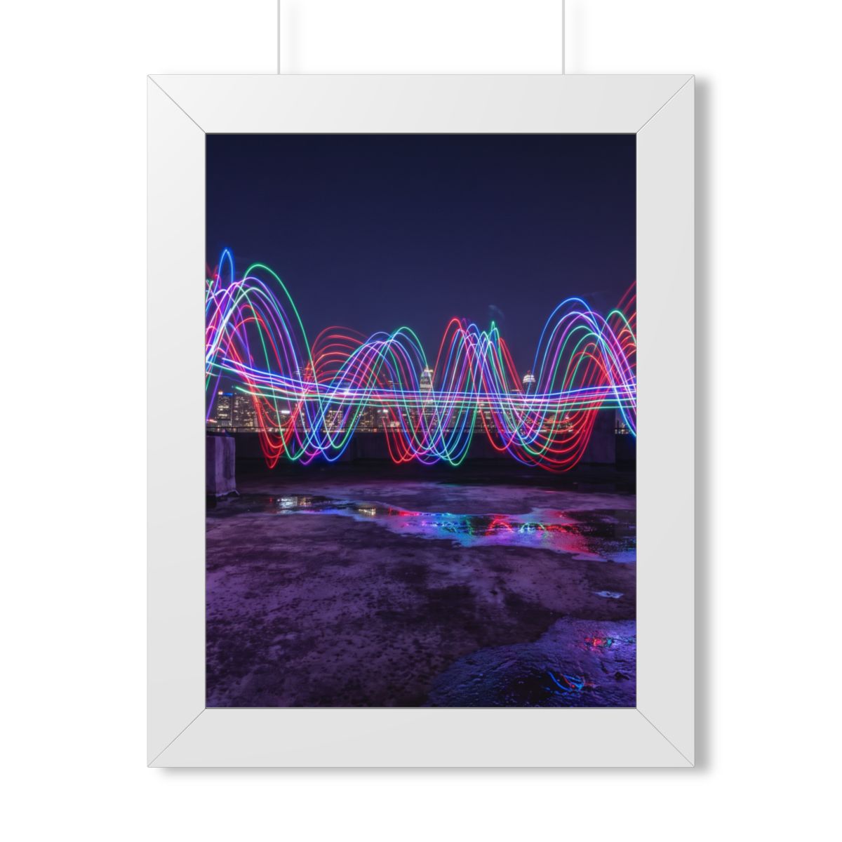 Framed Vertical Poster - Neon Wave Night — White (11×14... |...