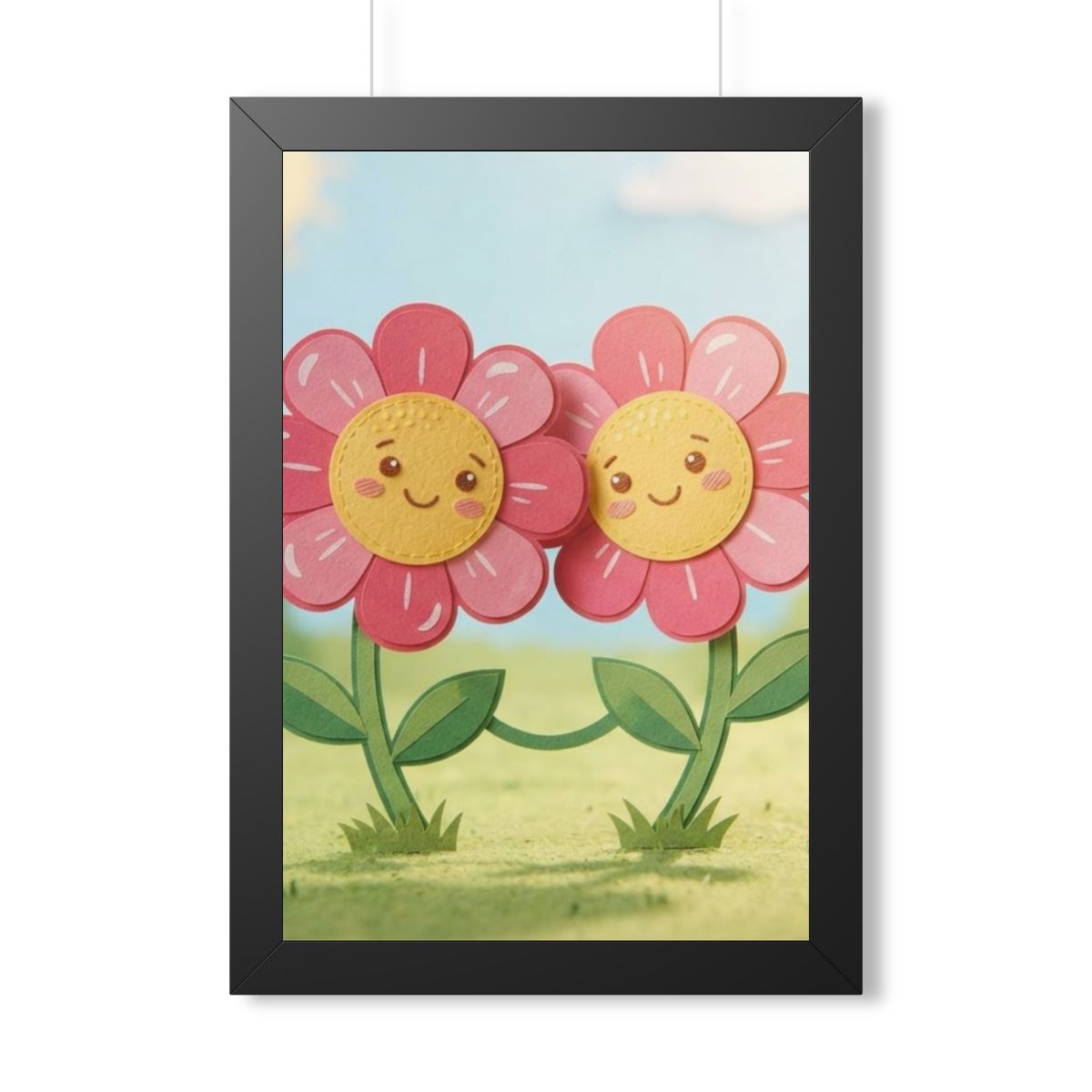 Framed Vertical Poster - Blooming Friends Papercraft Floral...