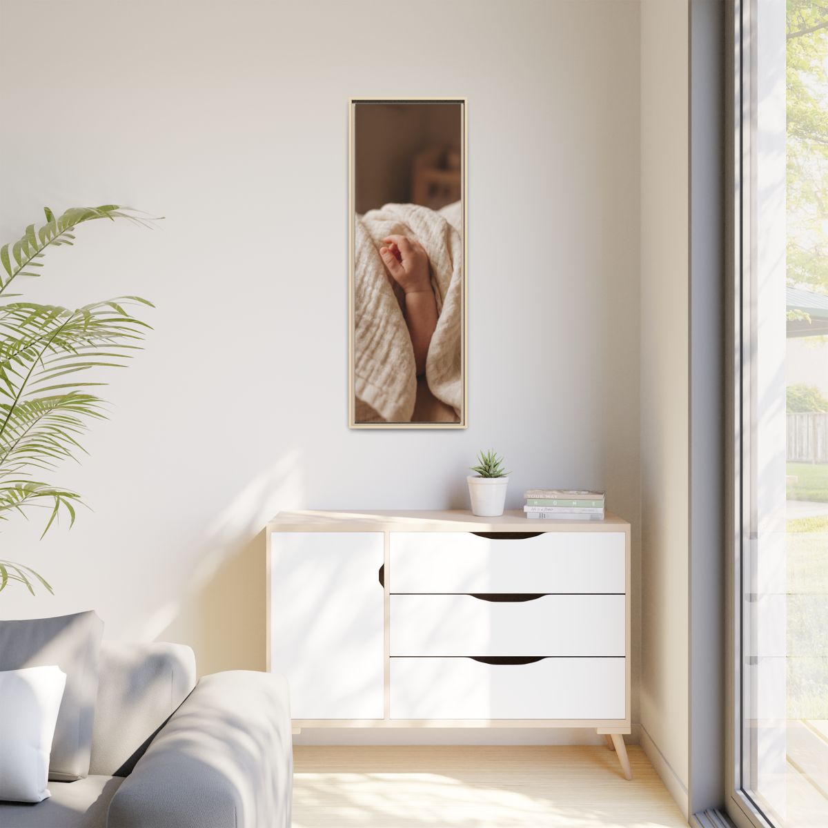 Matte Canvas, Framed - Tender Newborn Hand in Soft Muslin......