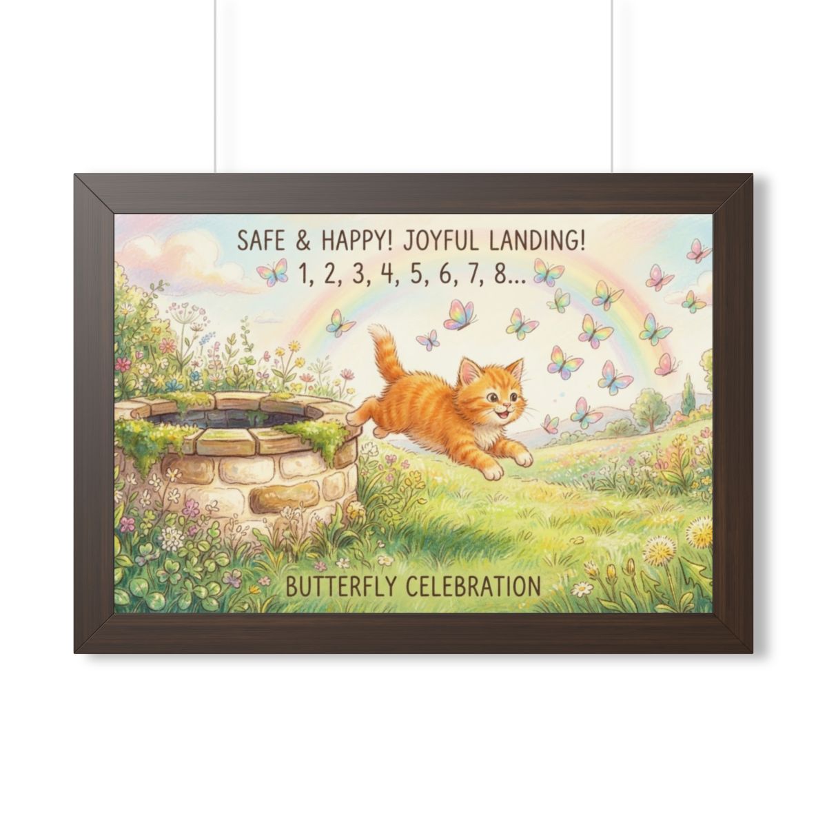 Framed Horizontal Poster - Joyful Kitten Meadow — Walnut......