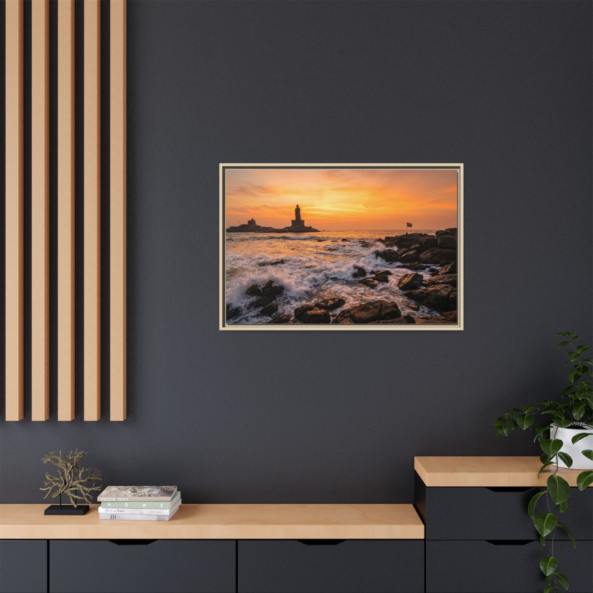 Framed Canvas - Golden Coast Dawn — Natural / 1.25"