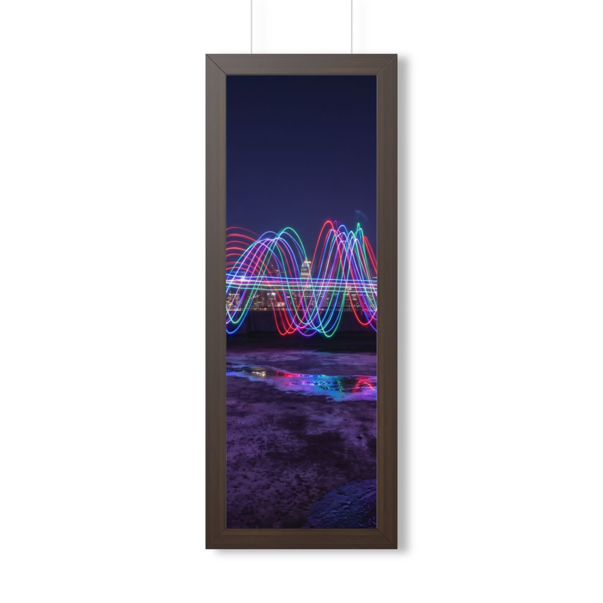 Framed Vertical Poster - Neon Wave Night — Walnut (11×14......
