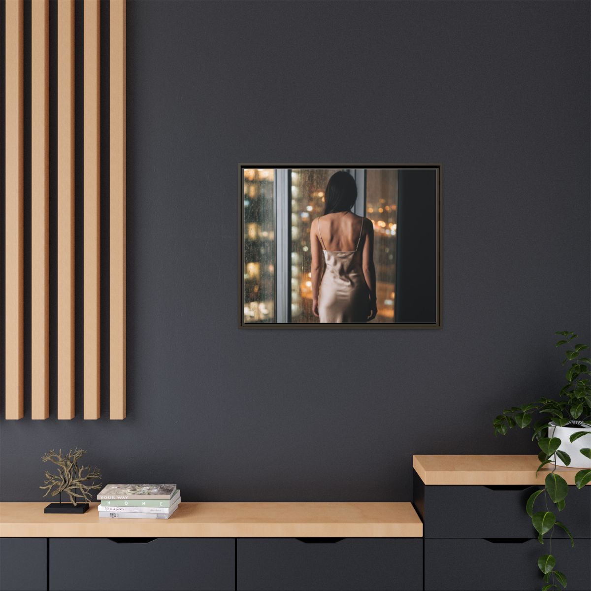 Framed Canvas - Midnight Rain Masterpiece — Espresso / 1.25"