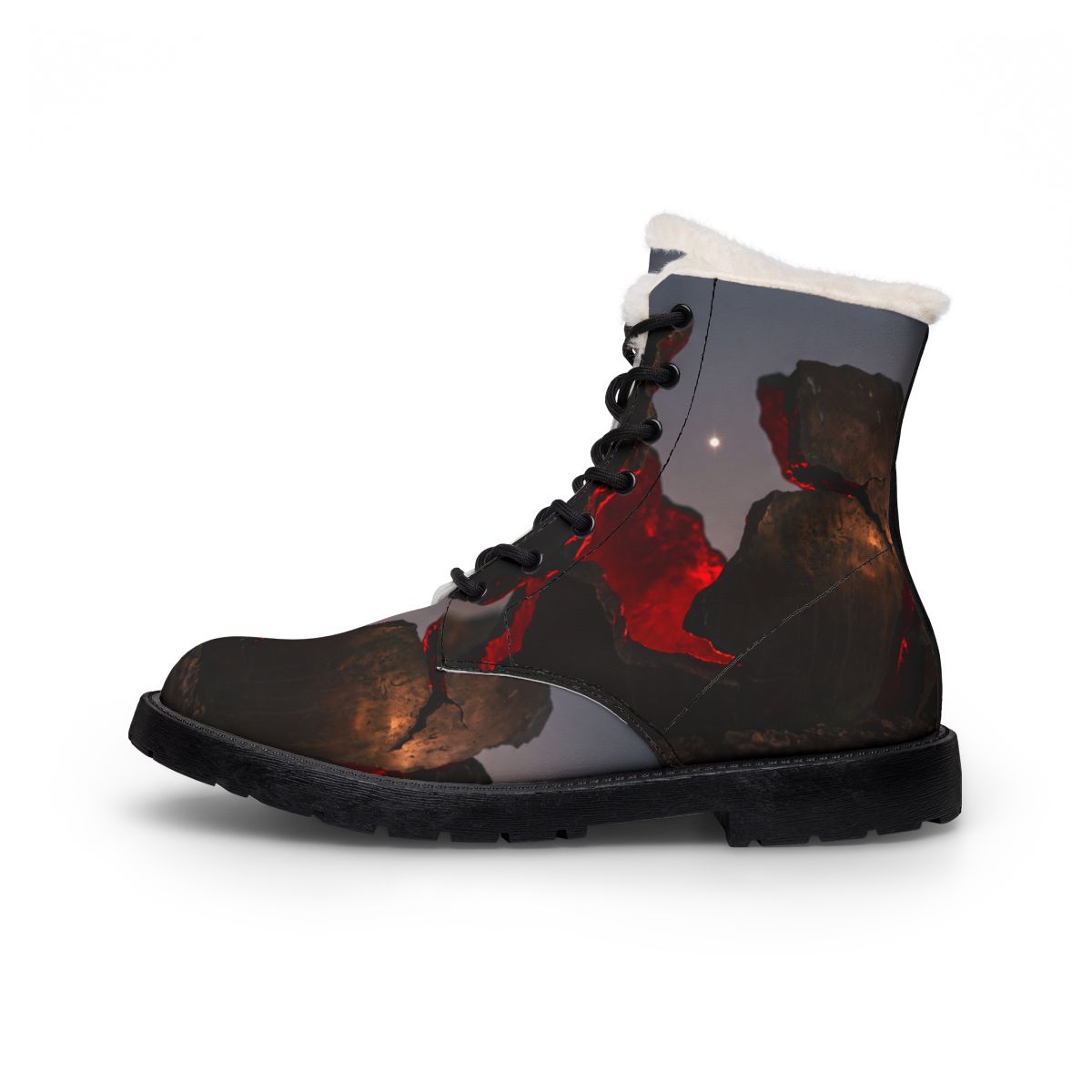 Women's Fur Leather Boots with Cosmic Sphere Art