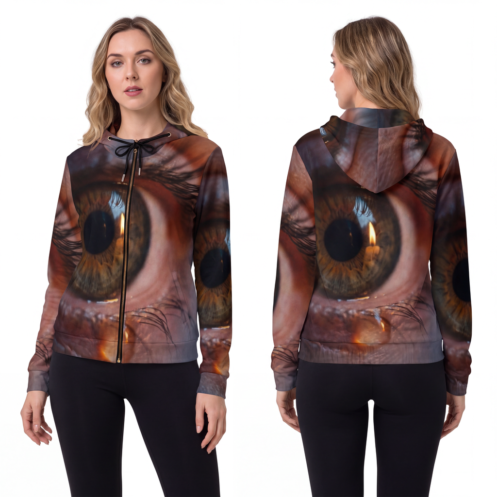 Women's Full-Zip Hoodie - Amber Iris Reflection Fine Art......