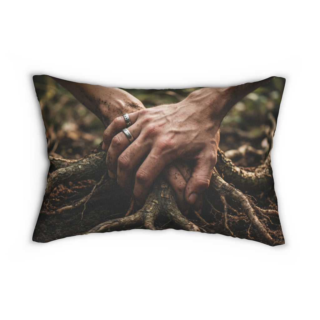 Forest Roots Lumbar Pillow with Earthy Art
