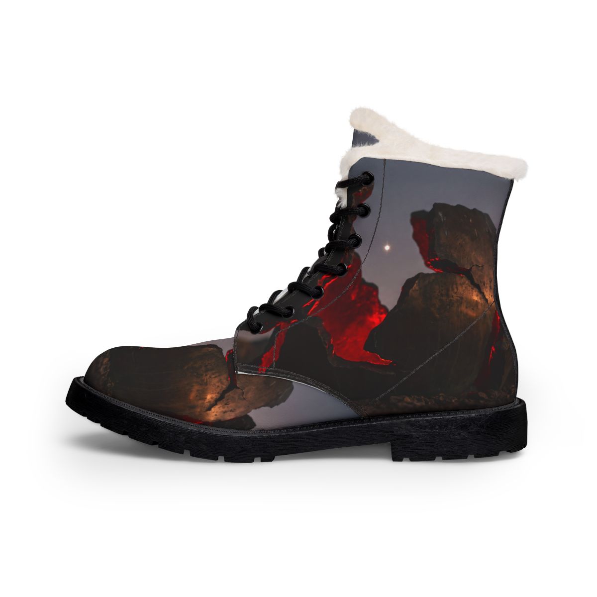 Women's Fur Leather Boots with Cosmic Sphere Art