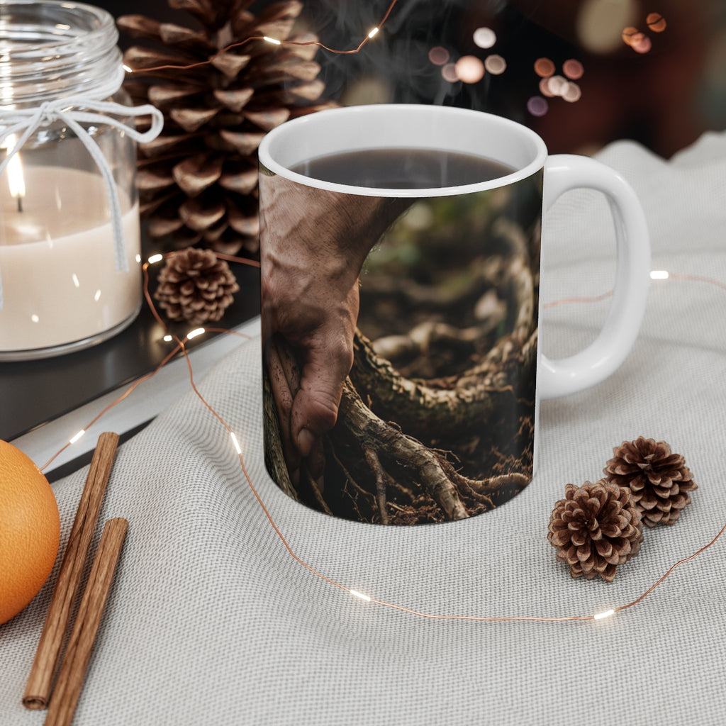 11oz White Mug with Forest Roots Art