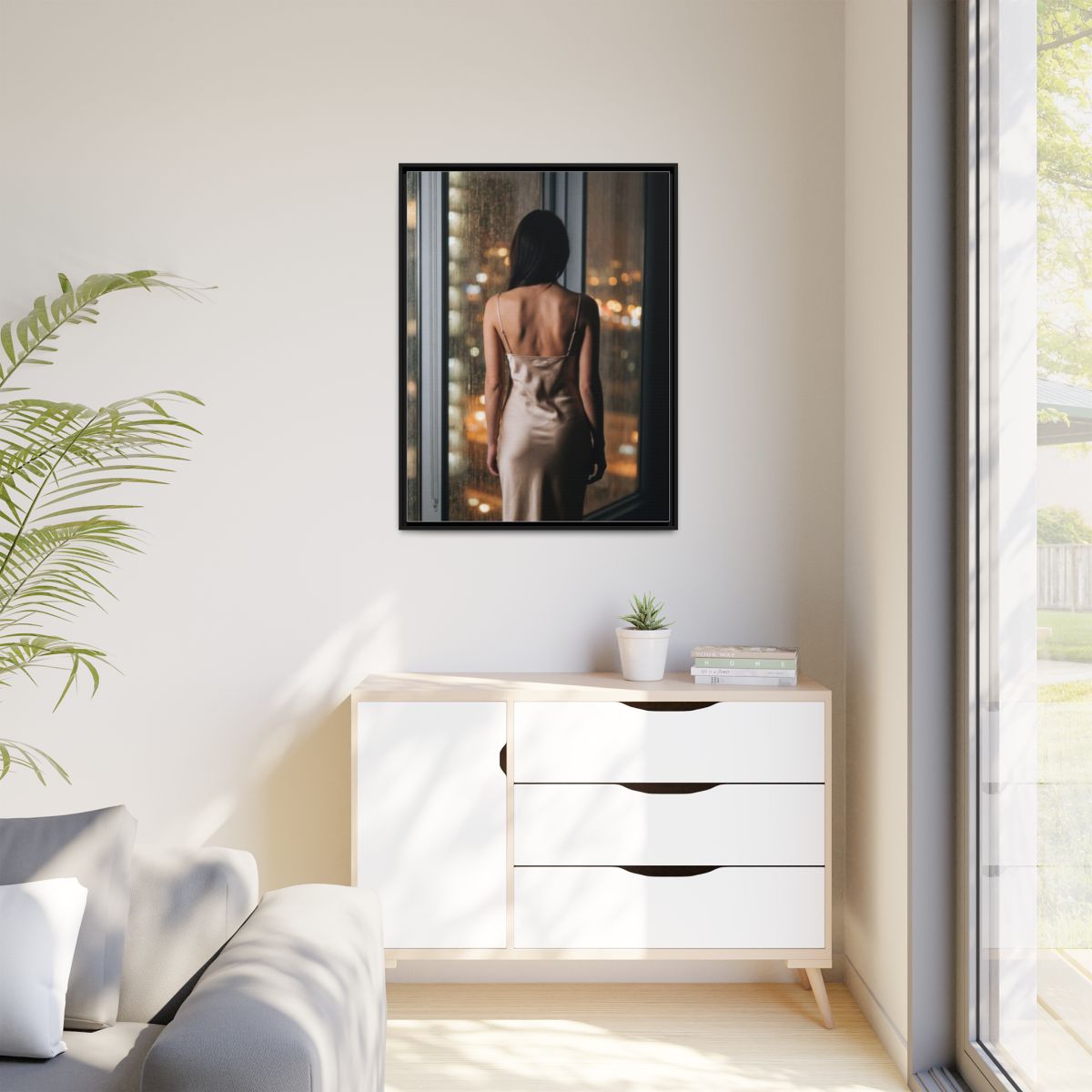 Matte Canvas, Framed - Rainy City lights Glow — Black /... |...