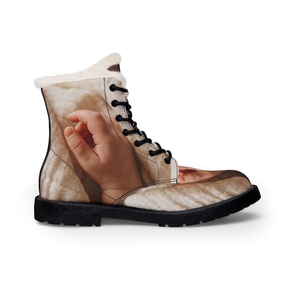 Women's Fur and Leather Boots - Tender Newborn Hand in Soft...