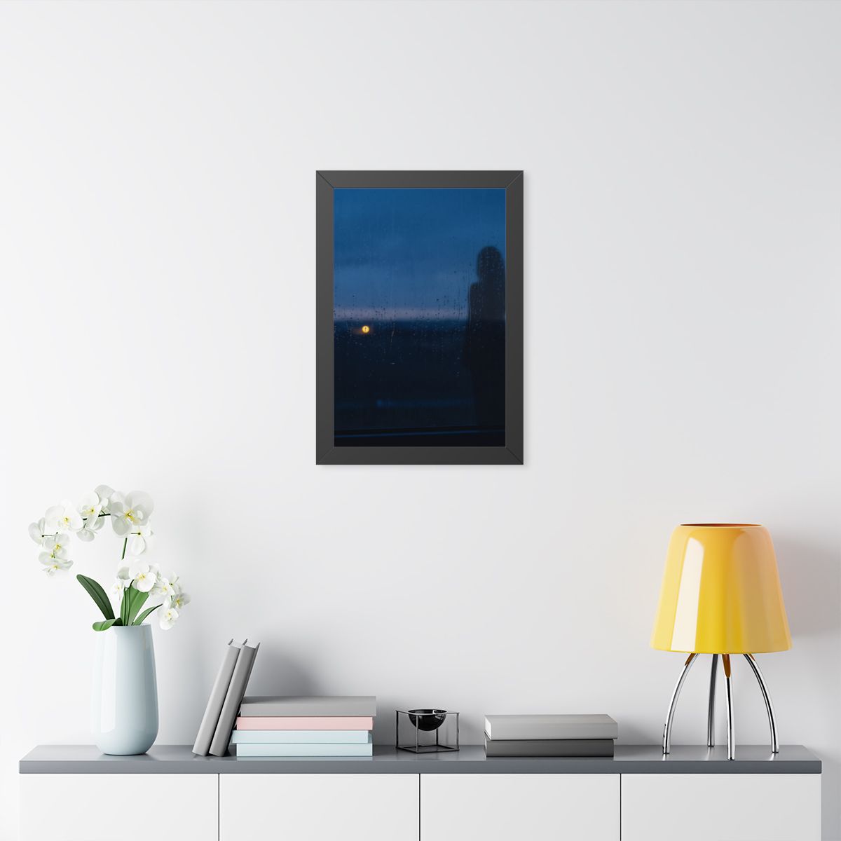 Framed Vertical Poster - Rainy Dusk Silhouette — Black... |...