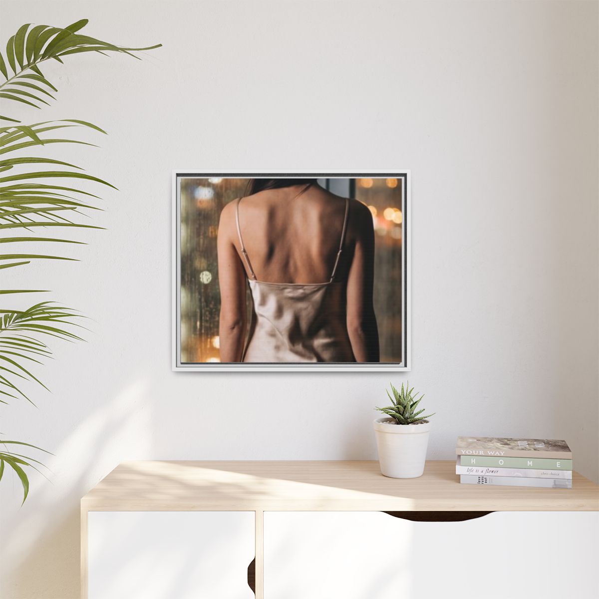 Matte Canvas, Framed - Rainy City lights Glow — White /... |...