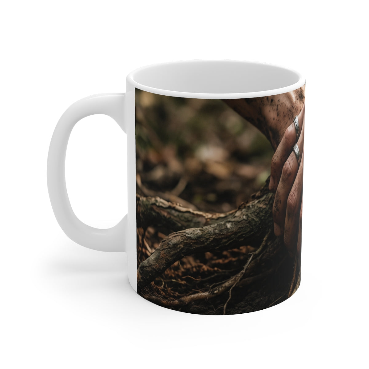 11oz White Mug with Forest Roots Art