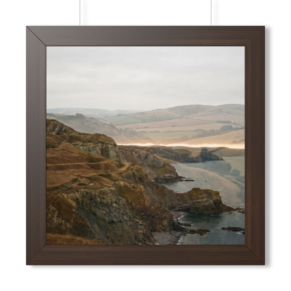 Framed Vertical Poster - Moody Coastal Cliffs Horizon Art —...