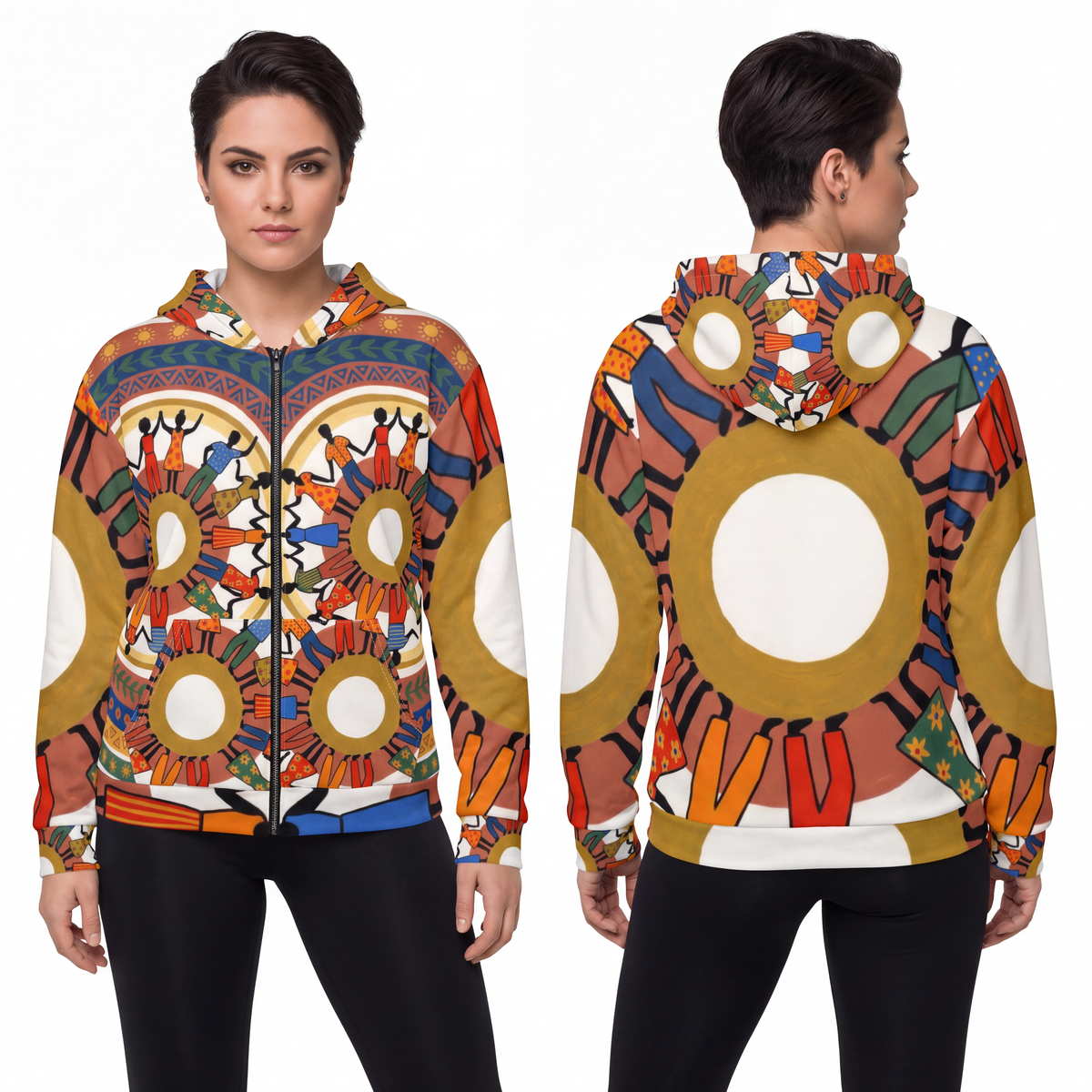 Unisex Zip Hoodie - Unity Mandala Folk Art | Echovira...