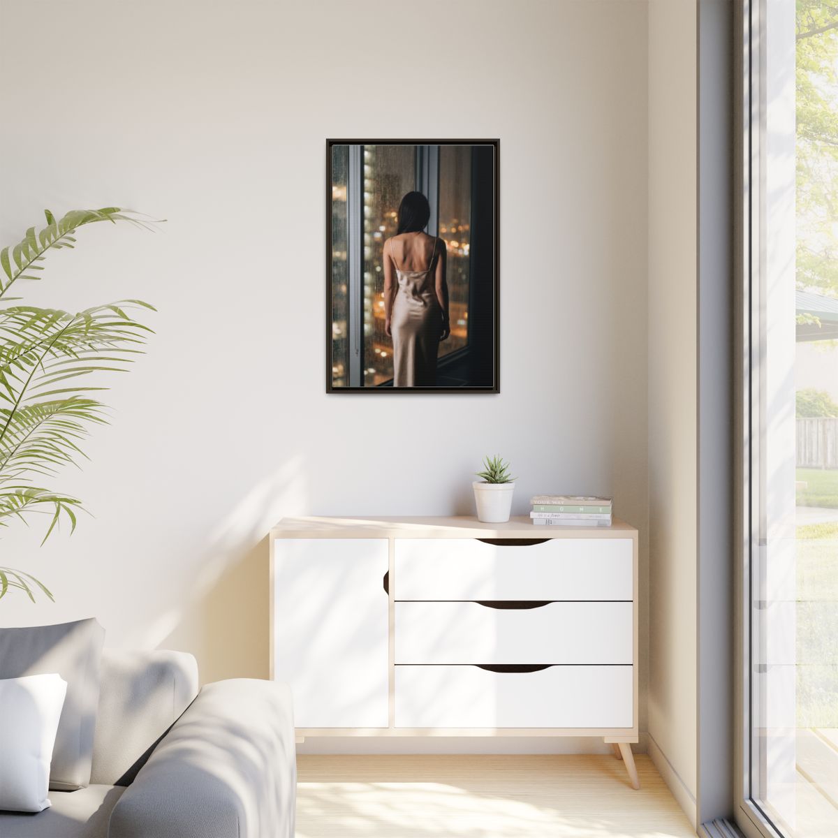 Matte Canvas, Framed - Rainy City lights Glow — Espresso /...