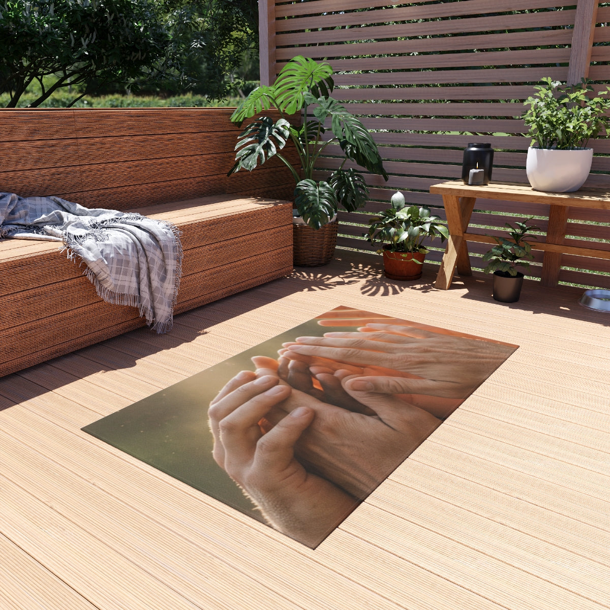 Outdoor Rug - Golden Rays of Unity Wall Art | Echovira...
