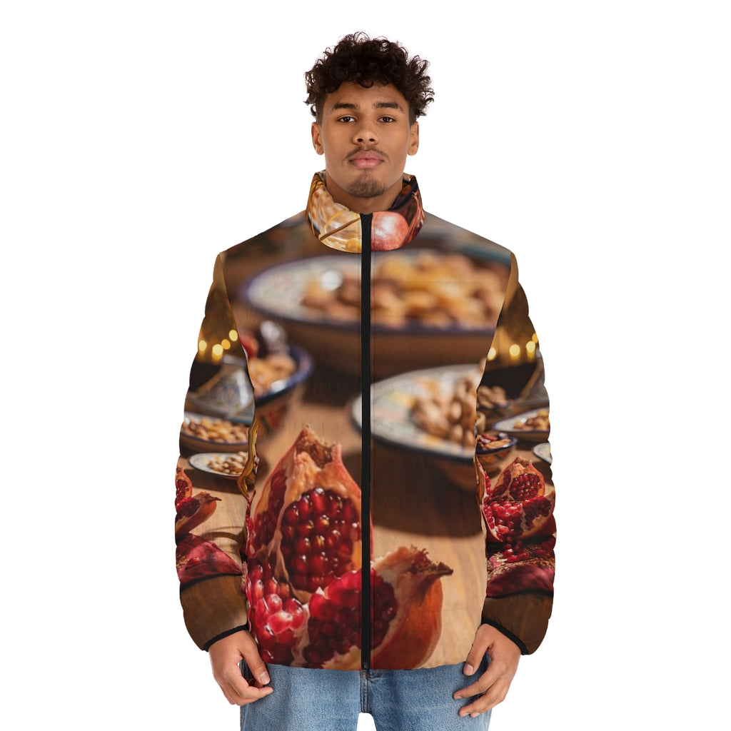 Men's Puffer Jacket - Amber Harvest Feast | Echovira Gallery