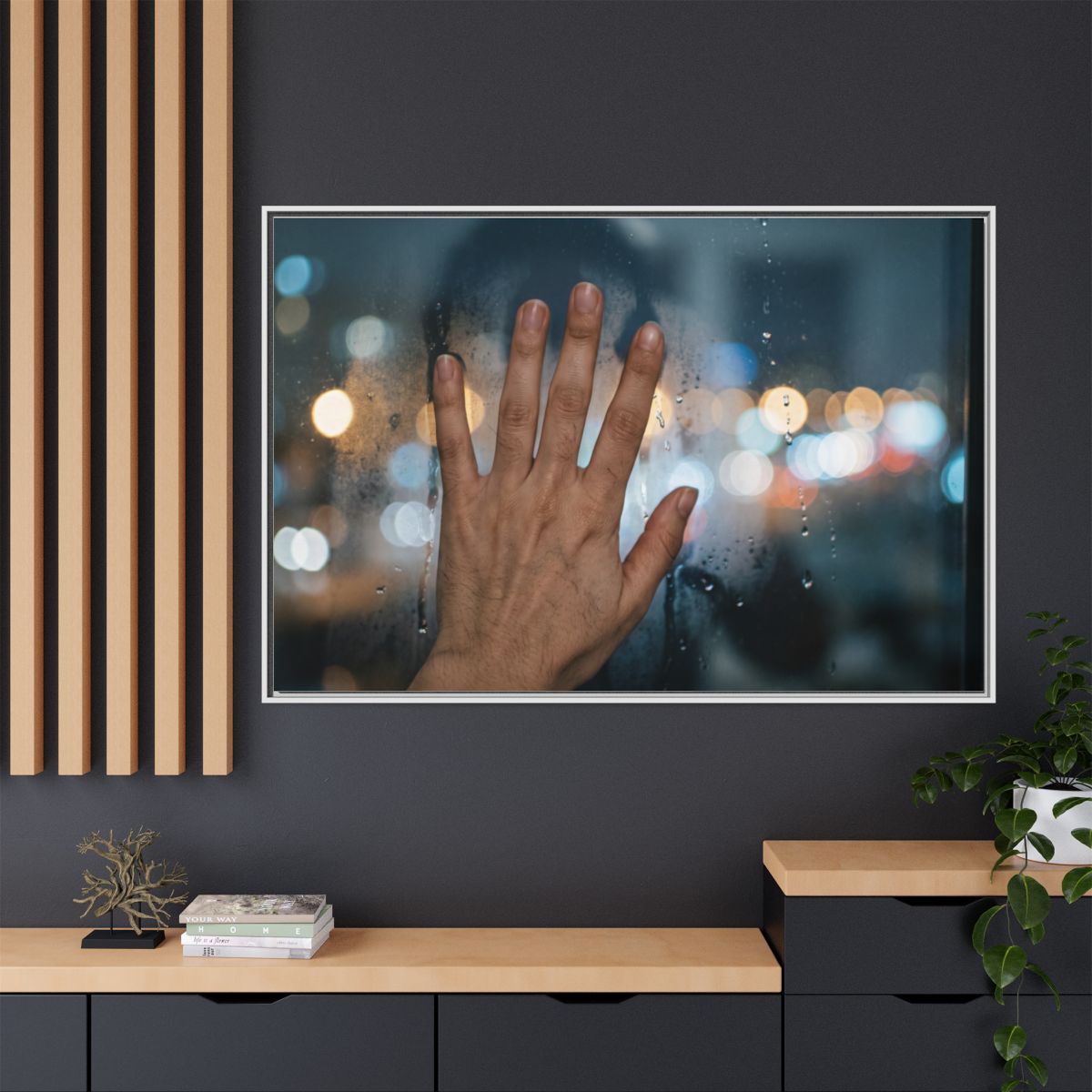 Framed Landscape Canvas Rainy City Window