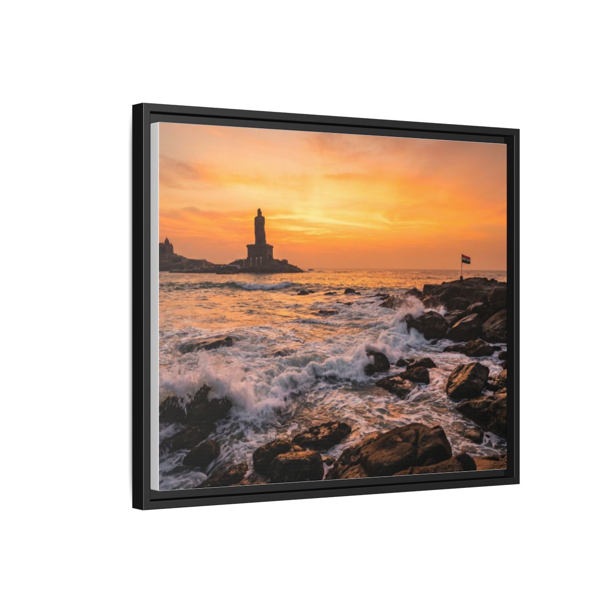 Framed Canvas - Golden Coast Dawn — Black / 1.25"