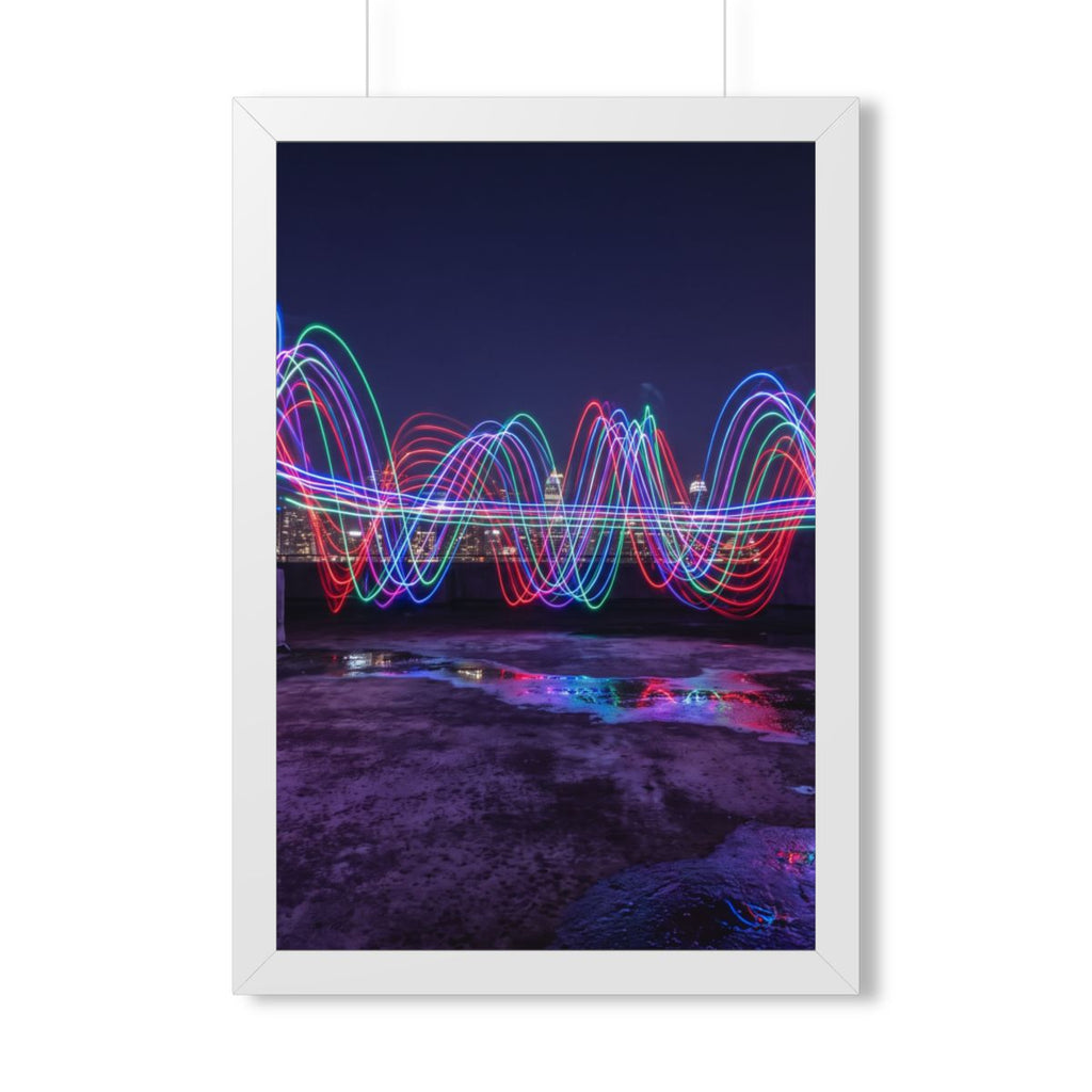 Framed Vertical Poster - Neon Wave Night — White (11×14... |...