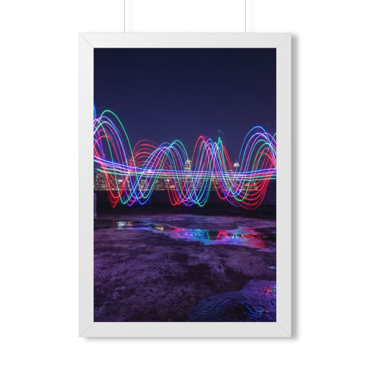 Framed Vertical Poster - Neon Wave Night — White (11×14... |...