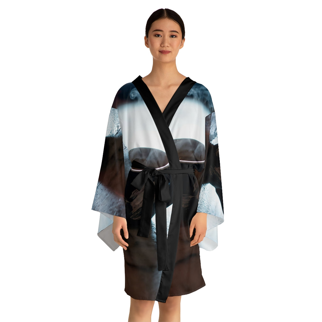 Espresso Cafe Long Sleeve Kimono Robe