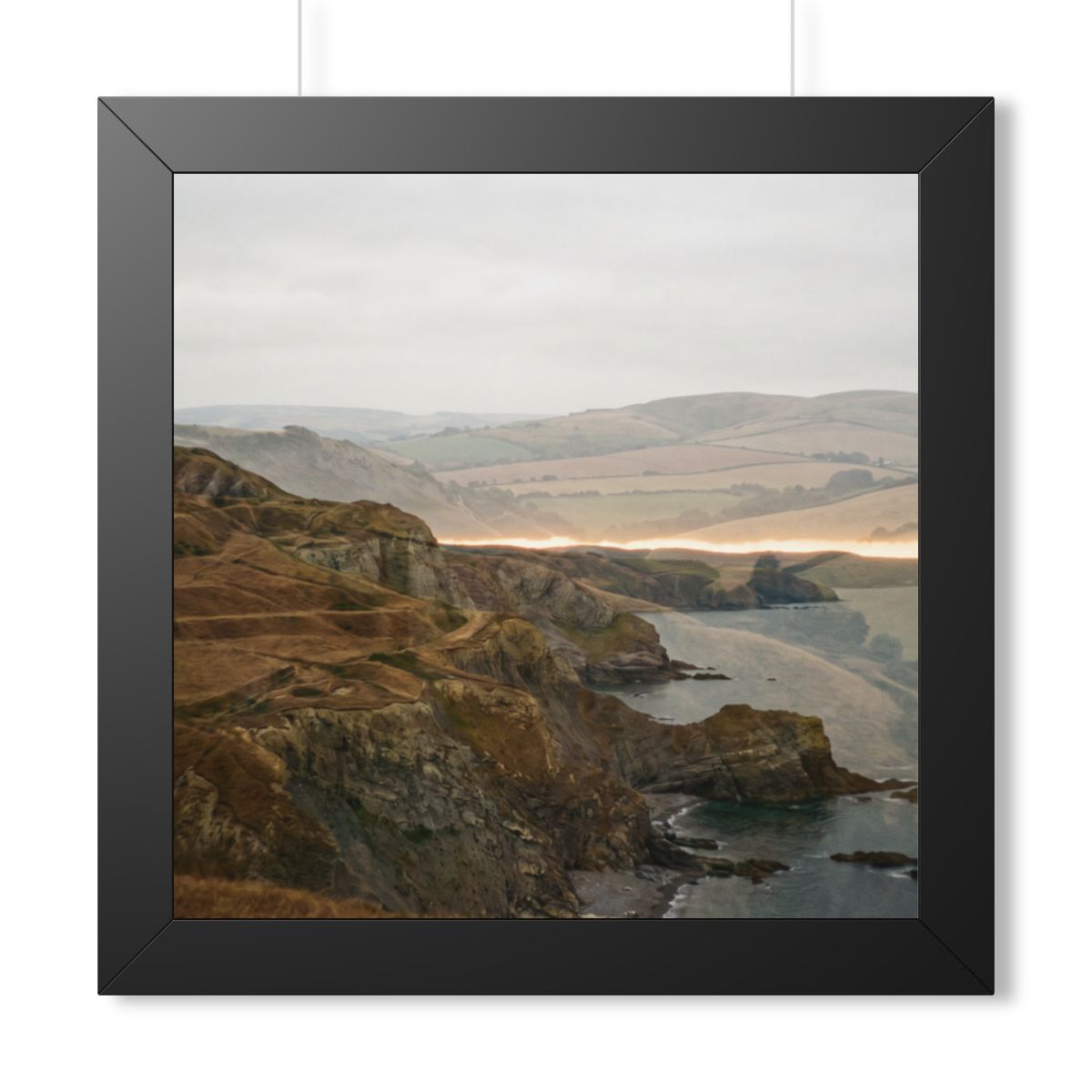 Framed Vertical Poster - Moody Coastal Cliffs Horizon Art —...