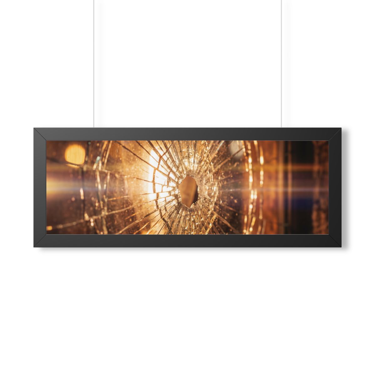 Framed Horizontal Poster - Shattered Amber Glass Art — Black...
