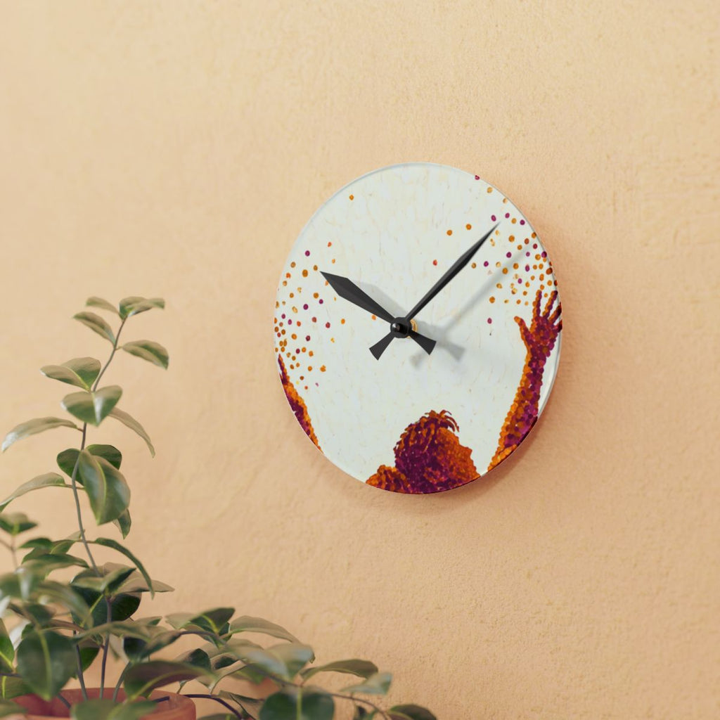 Acrylic Wall Clock - Golden Euphoria Pointillism Silhouette...