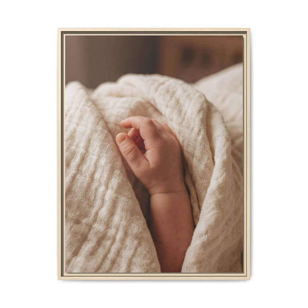 Framed Matte Canvas - Tender Newborn Hand (8×10, 9×12, 11×14, 12×16, 10×20, 12×18, 16×20, 16×24, 12×36, 18×24, 20×24, 16×32, 20×30, 24×30, 16×48, 24×32, 24×36, 24×48, 20×60, 30×40, 32×48, 30×60 & 40×60)