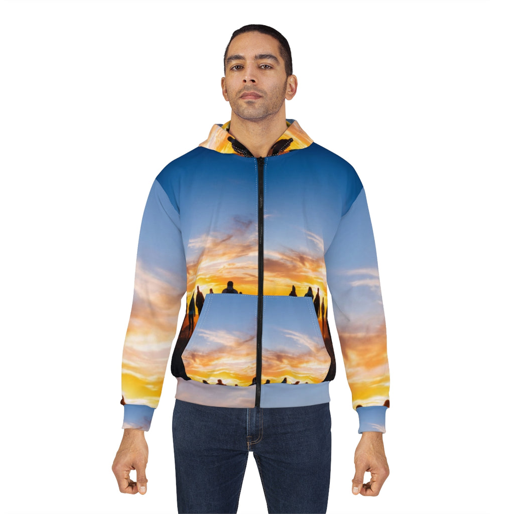 Men's Zip Hoodie - Golden Hour Ridge | Echovira Gallery