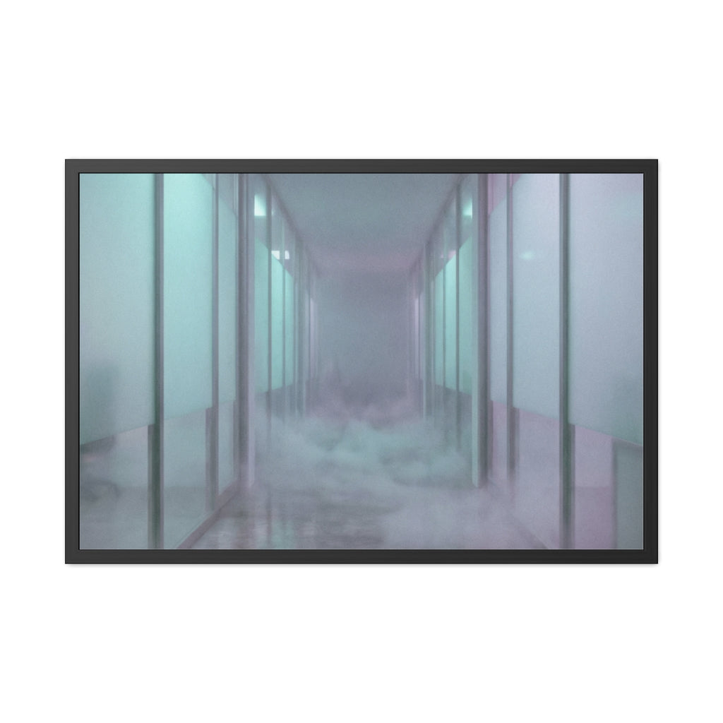 Framed Posters - Liminal Corridor Fog Art Print — Landscape...