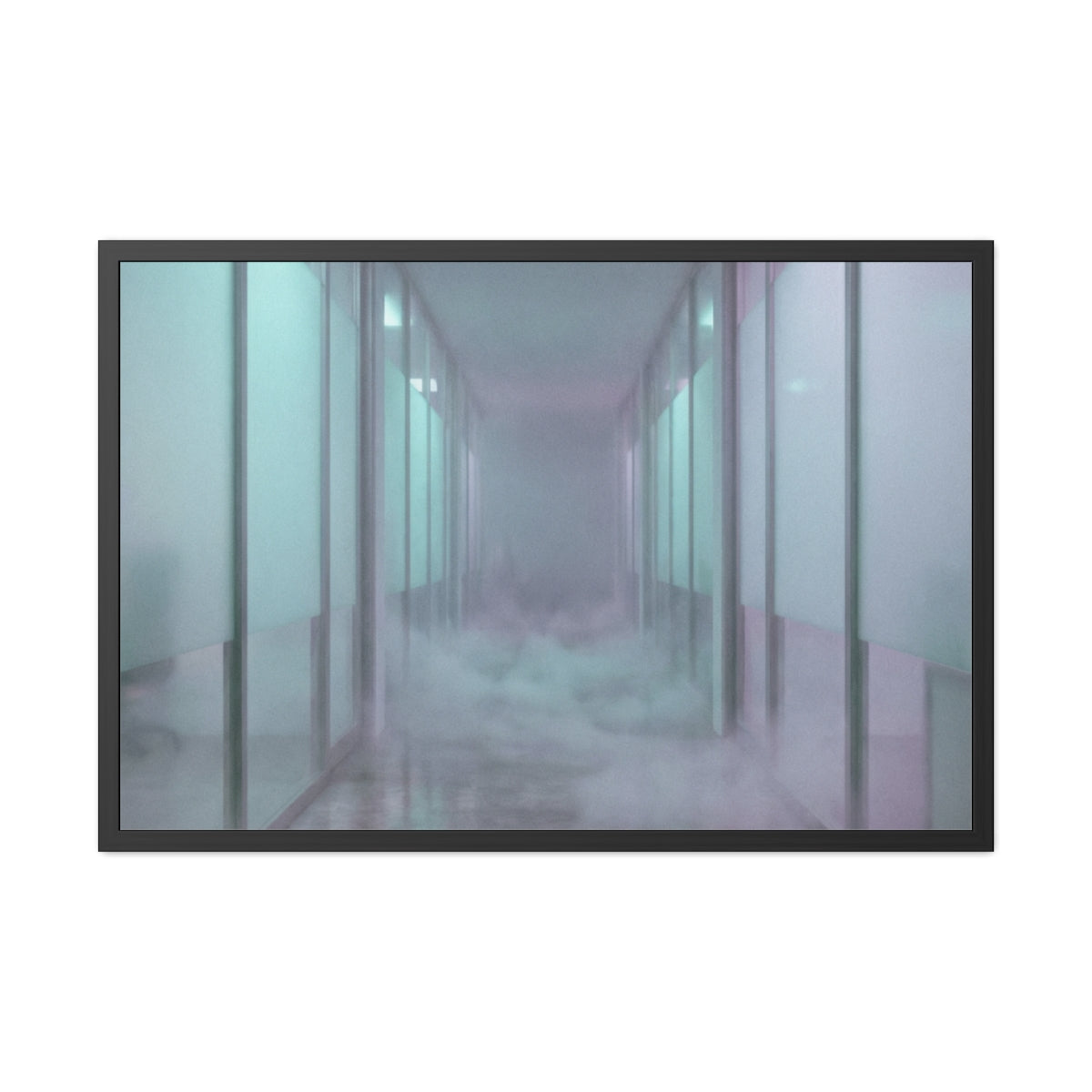 Framed Posters - Liminal Corridor Fog Art Print — Landscape...