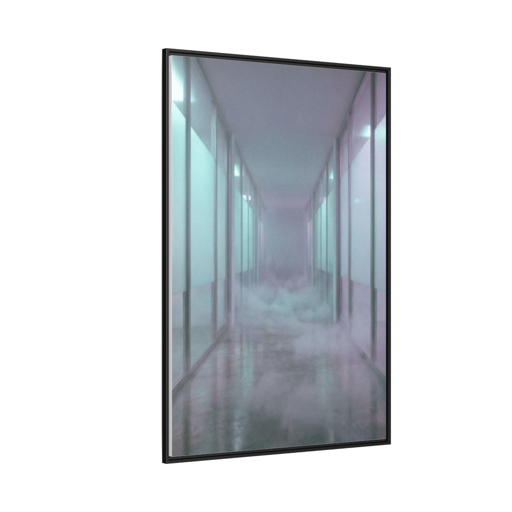 Matte Canvas, Framed - Liminal Corridor Fog Art Print — Black / 1.25" (8×10, 9×12, 11×14, 12×16, 10×20, 12×18, 16×20, 16×24, 18×24, 12×36, 20×24, 16×32, 20×30, 24×30, 24×32, 16×48, 24×36, 24×48, 30×40, 20×60, 32×48, 30×60 & 40×60)