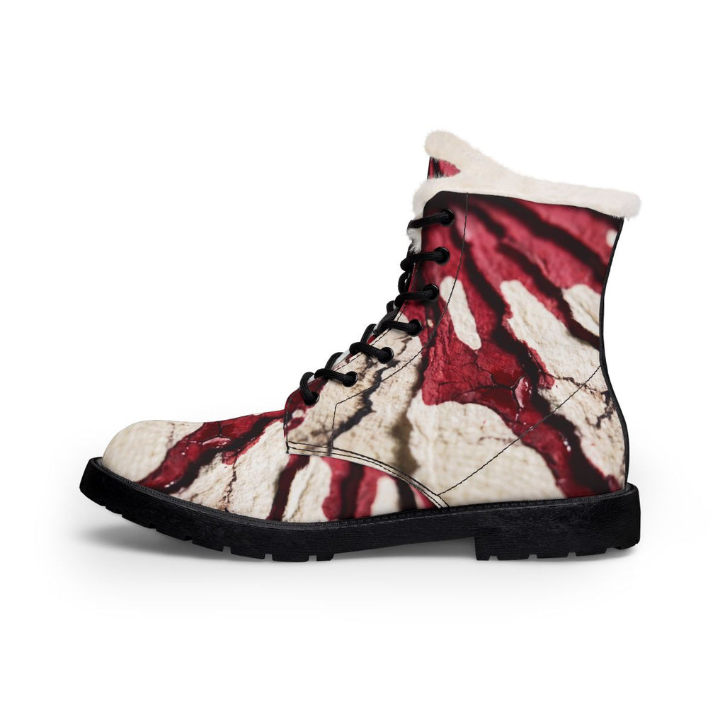 Crimson Abstract Art Women's Fur and Leather Boots