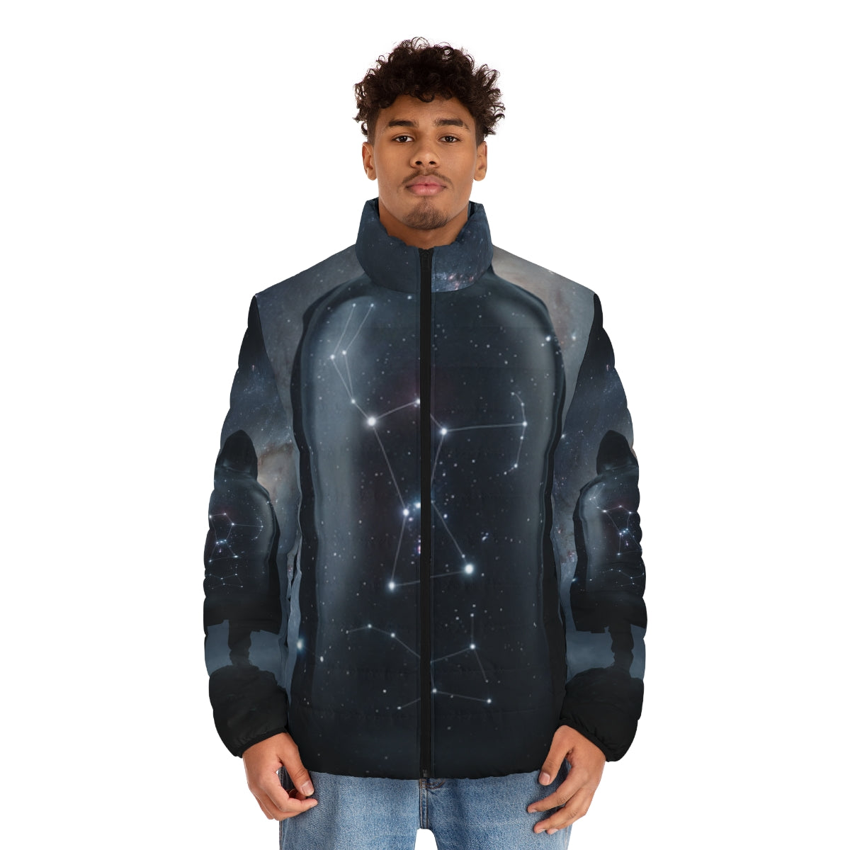 Men's Puffer Jacket with Cosmic Orion Art