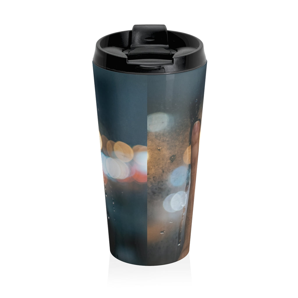 Rainy City Window Travel Mug with Amber Bokeh