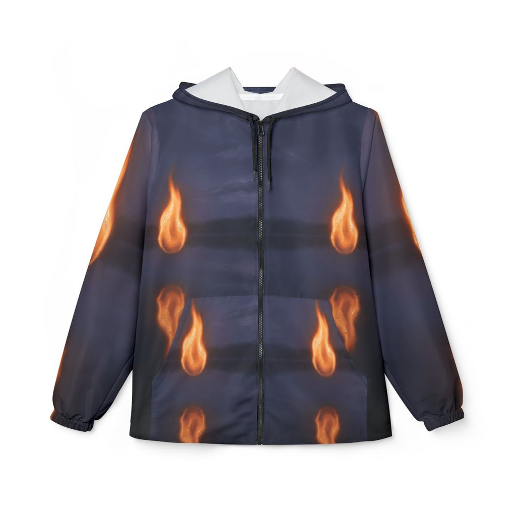 Men's Windbreaker Jacket with Flame Art