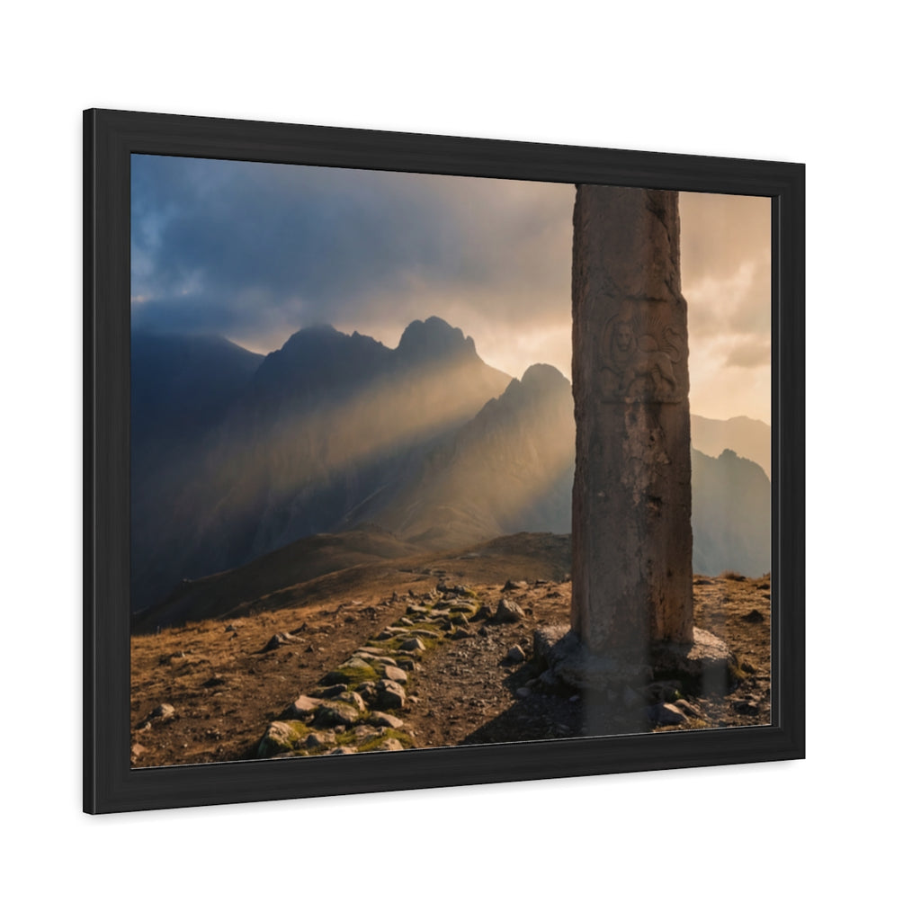 Framed Poster - Ancient Lion & Sun — Landscape