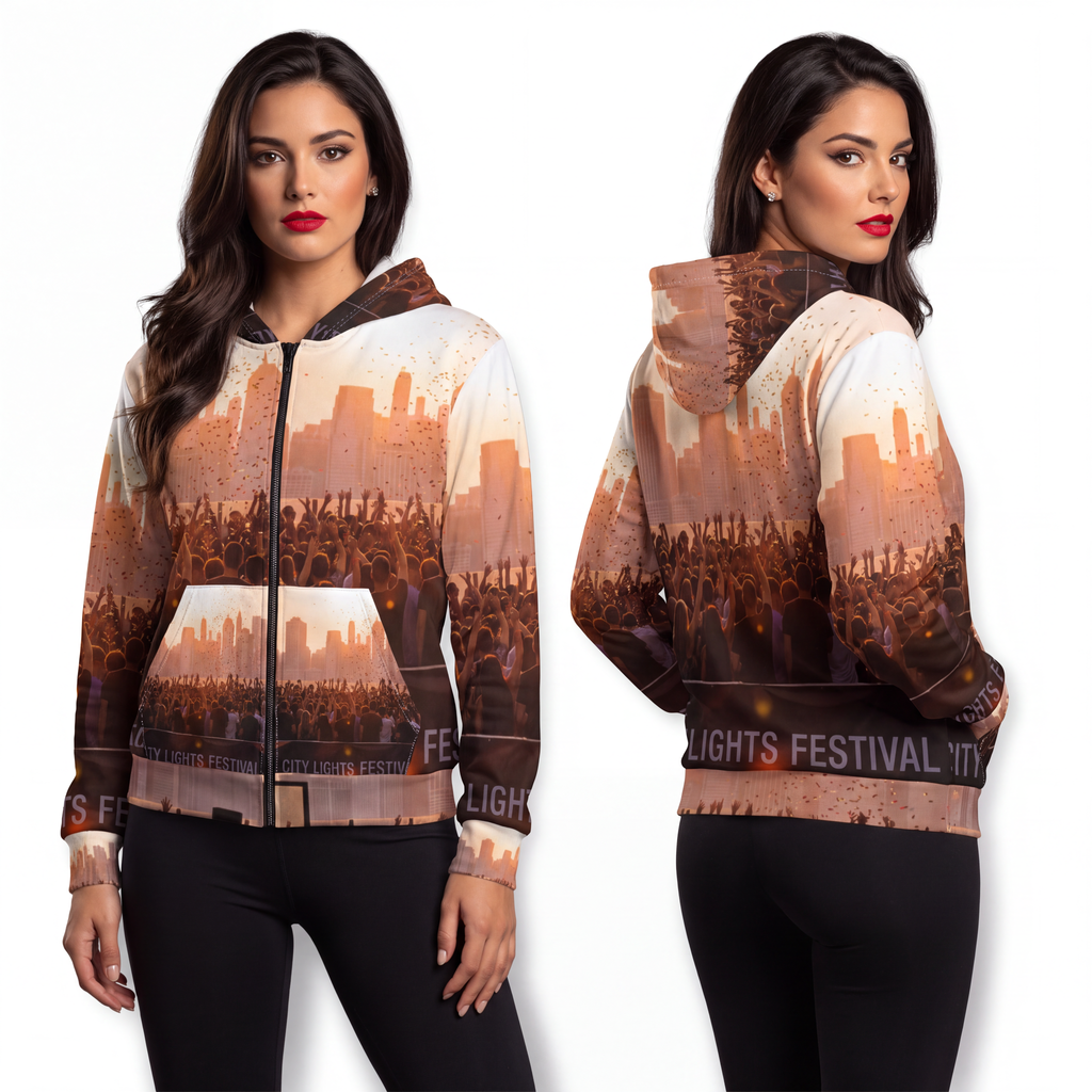 Unisex Zip Hoodie - City Lights Festival | Echovira Gallery