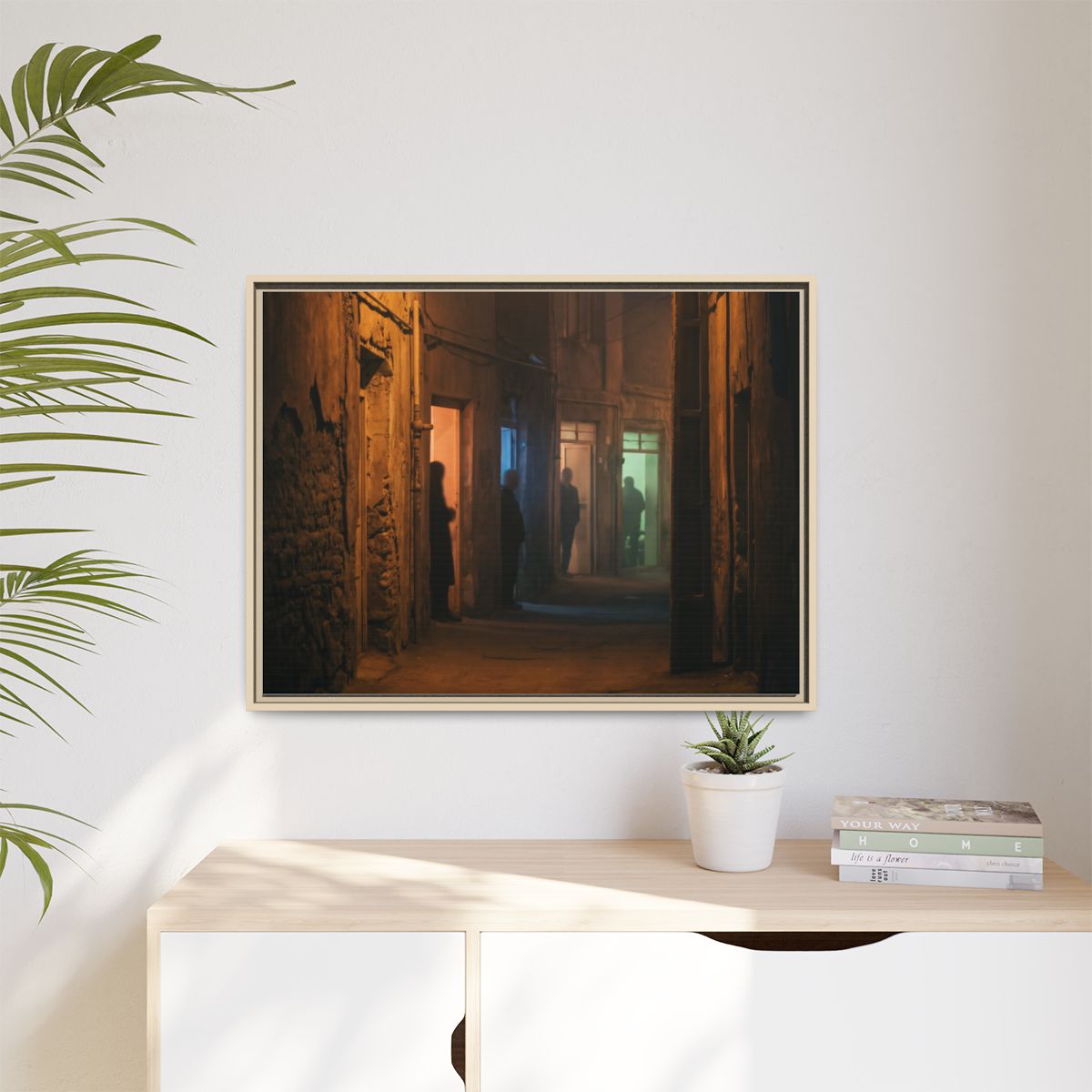 Matte Canvas, Framed - Shadowed Alleyway Mystery Art Print...