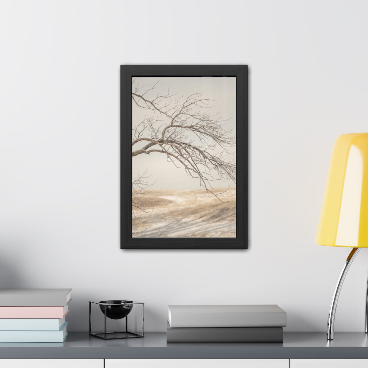 Framed Posters - Winter Branch Solitude Landscape — Portrait...