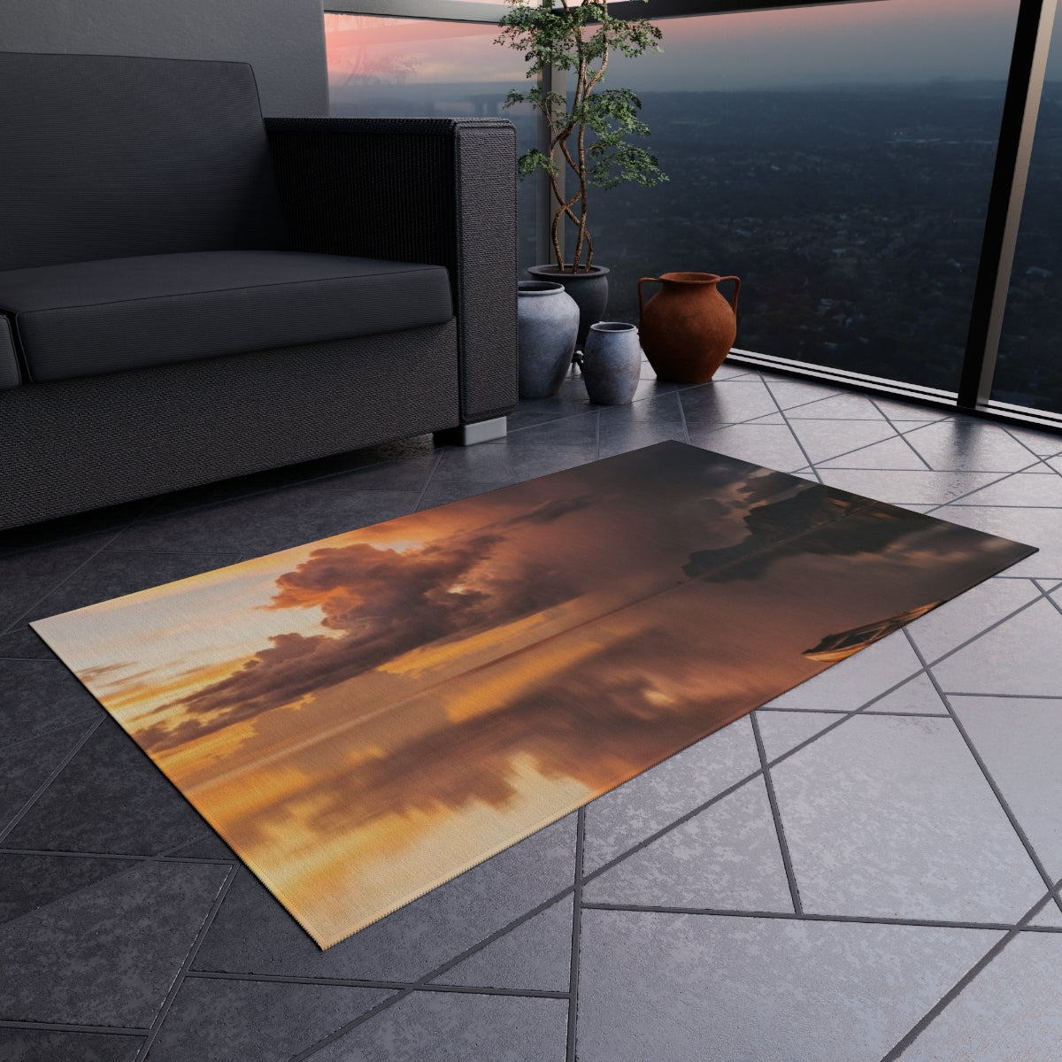 Outdoor Rug - Sunset Storm Horizon Patio Accent | Echovira...