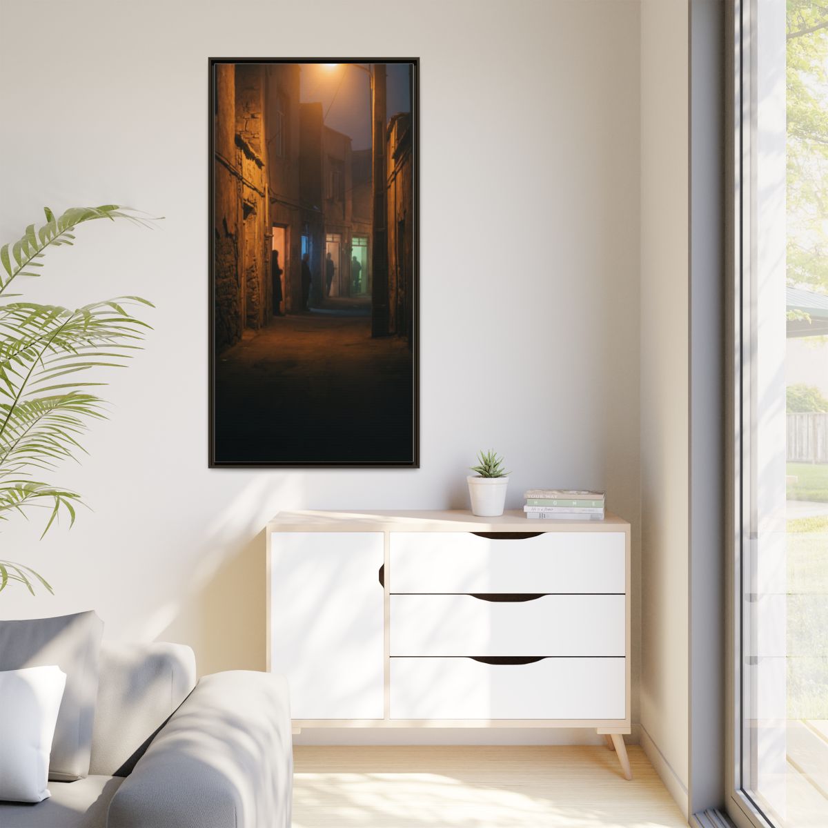 Matte Canvas, Framed - Shadowed Alleyway Mystery Art Print...